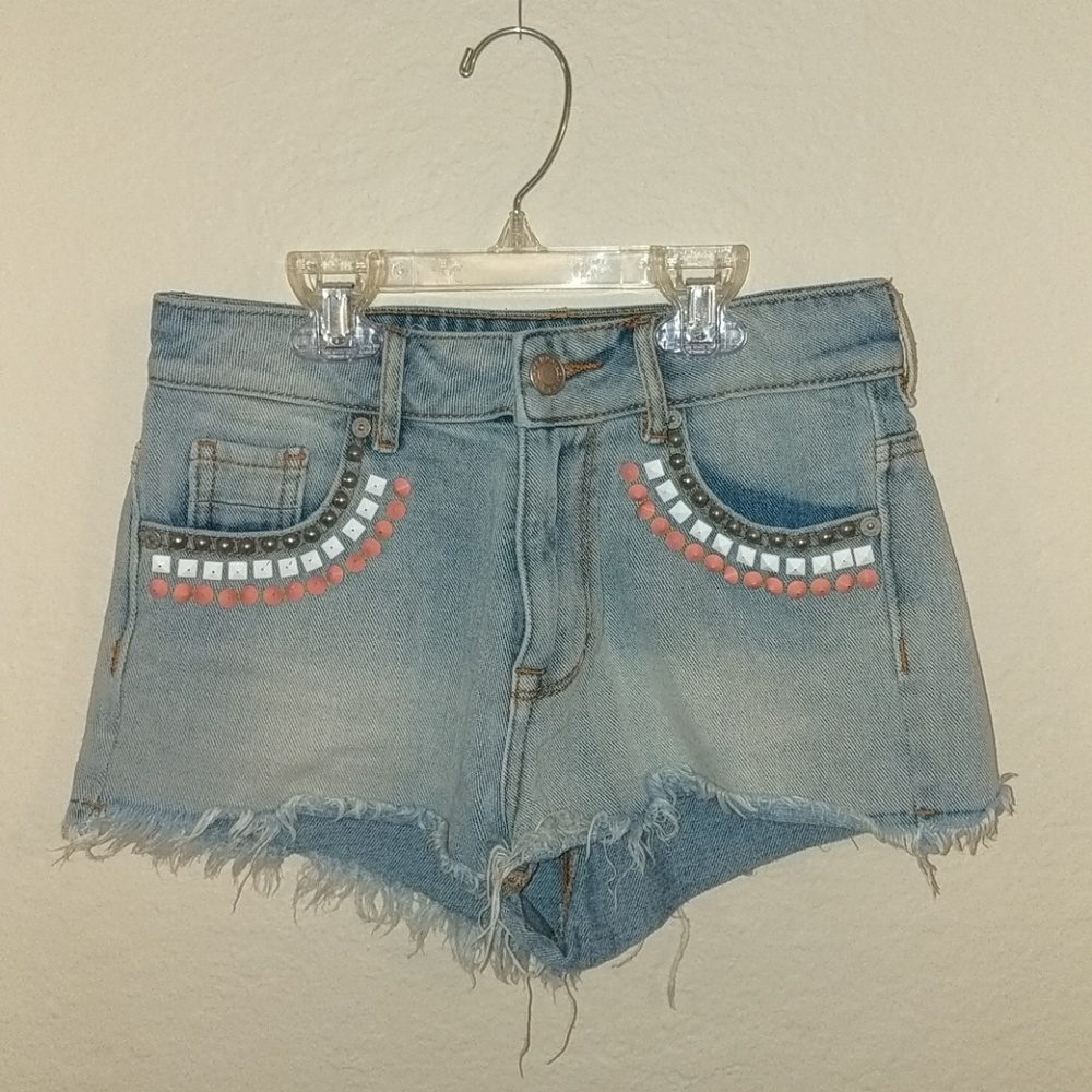 Kendall & Kylie Embellished Hi-rise Denim Shorts